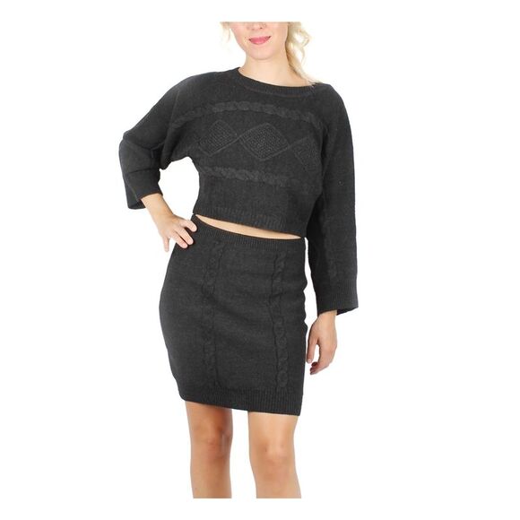 CRYSTAL DOLLS Womens Bell Sleeve Crew Neck Crop Top Sweater - Picture 1 of 2